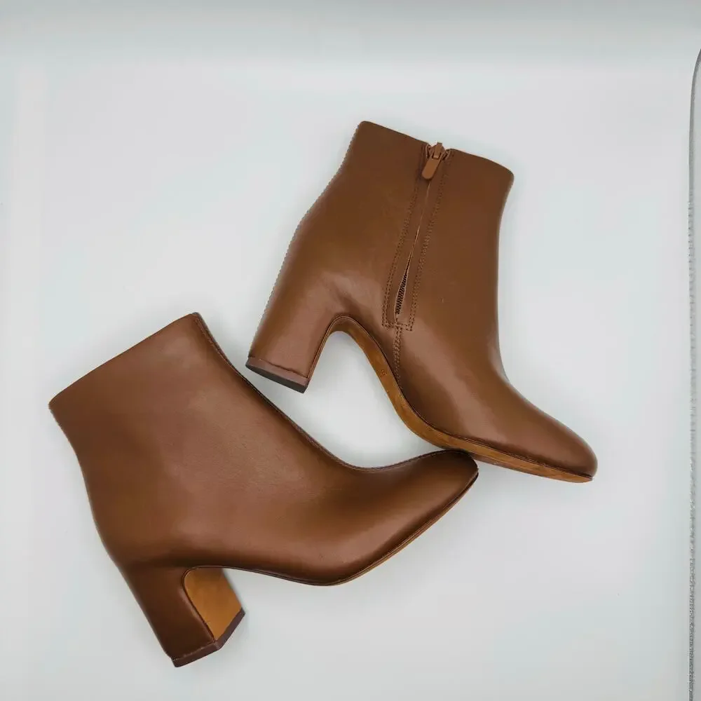 Vince Terri Brown Leather Block Heel Ankle Booties Chelsea Boots 35.5 - Picture 5 of 13